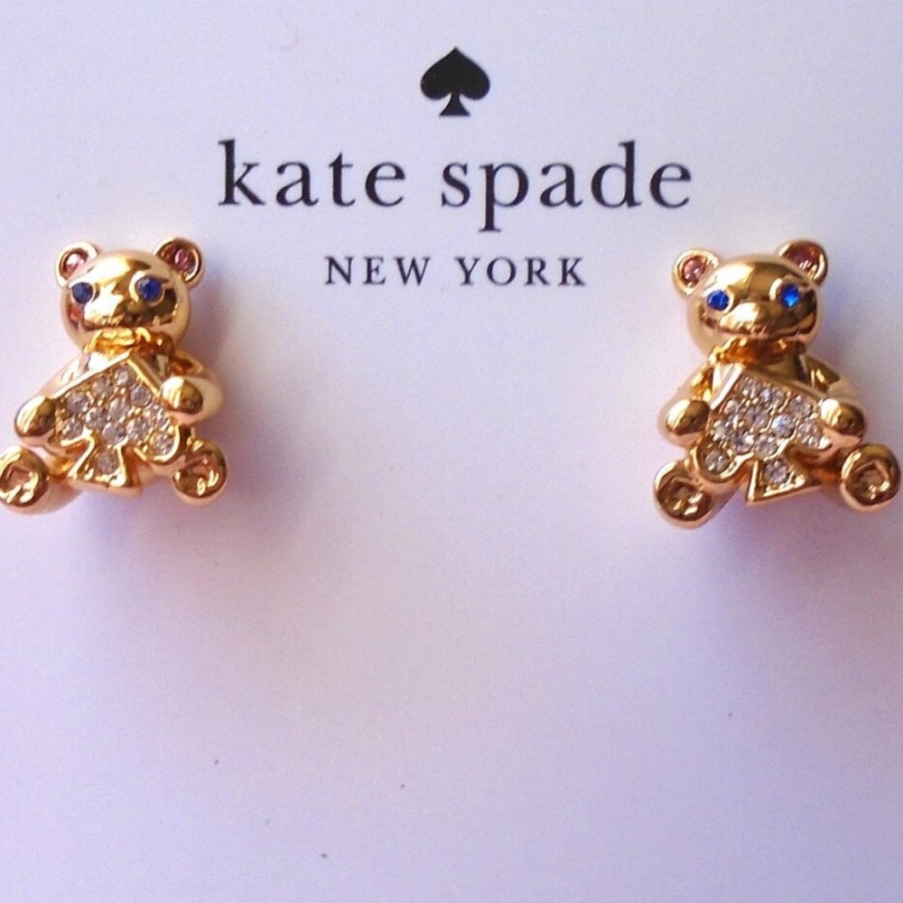 New Kate Spade Oh What Fun Spade Teddy Bear Studs - Picture 10 of 14